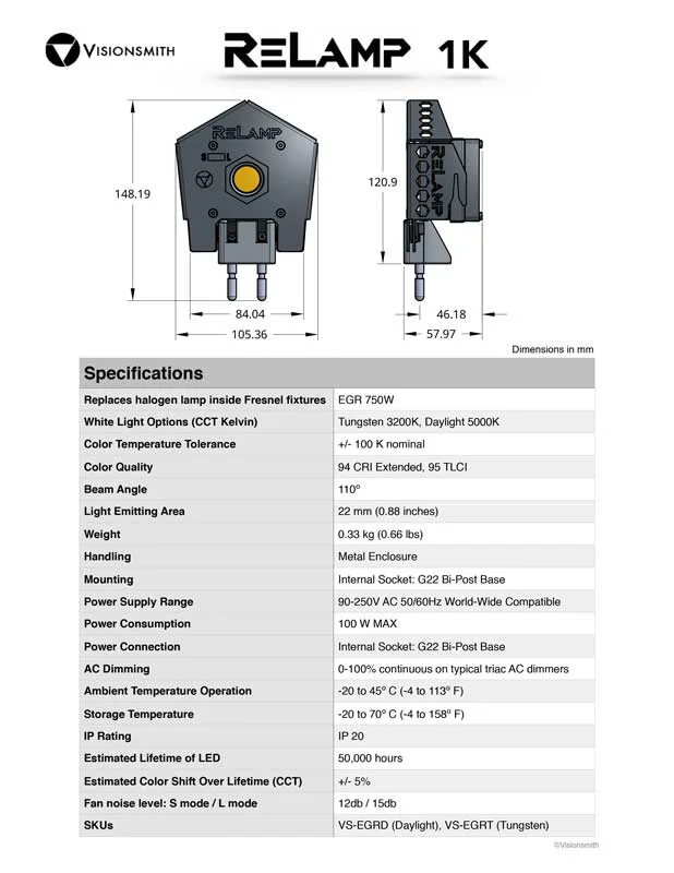 visionsmith relamp 1k specifications
